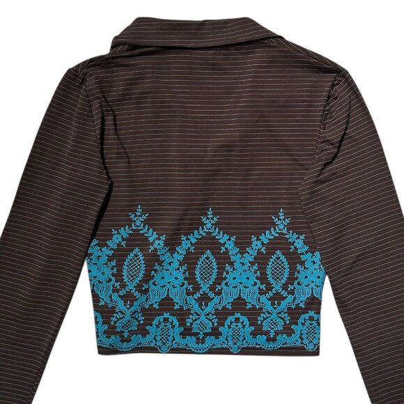 90s vintage morgan de toi crop shirt stripe pattern polo collar long sleeve y2k. - Picture 6 of 8